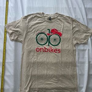 Next Level Apparel Beige Tee with Red & Green Bicycle Graphic
